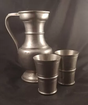 Vintage Pewter Jug & Cups X2 Rein Zinn Ewer Pitcher Wine Water Medieval Prop • £15