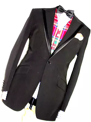 Luxury Mens D&g Dolce Gabbana  Plain Black Tuxedo Dinner  Slim Fit Suit 38l W32  • £275