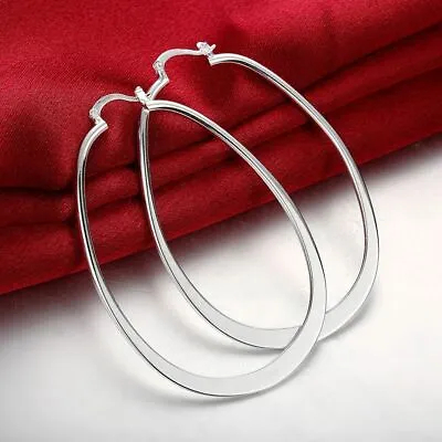 Women Flat Big Hoop Earring Girl Wedding Fashion Earrings Lady Ear Dangle 1 Pair • $12.04