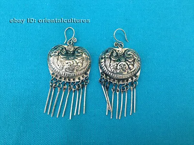 Chinese Traditional Exotic Tribal Handmade Miao Silver Tassels Earring 1pair • $25