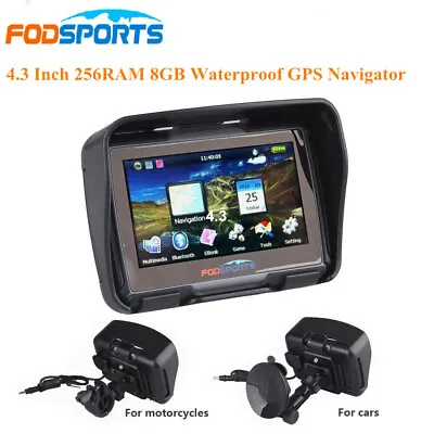 4.3  Inch BT Motorcycle GPS Navigation Car Bike Bluetooth SAT NAV 8GB + Free Map • $105