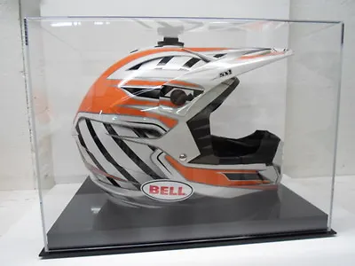 Motocross Racing Helmet Acrylic Display Case 85% UV Filtering Solid Black Base  • $71.95