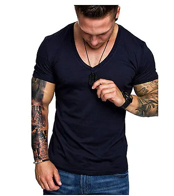 $13.39 • Buy Men Short Sleeve Slim Fit Top T-Shirt Casual Sport V Neck Muscle Gym Active Tops