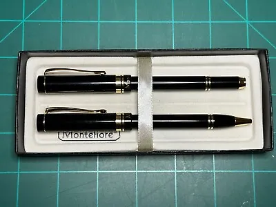 Set Of Two Montefiore Black Ball Point Pens With Gold Colored Accent Bands • $14.99