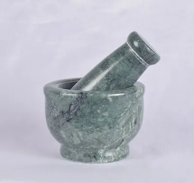 Marble Mortar And Pestle Green Stone Pestal Set To Grind Food Made In India • $51.30