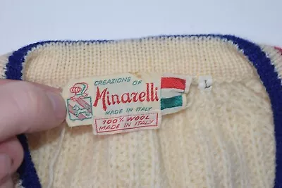 Vintage Minarelli Sweater Mens L Wool Tennis Jumper Made In Italy Cable Knit • $49.94