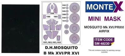 Montex 1/48 DE HAVILLAND MOSQUITO Mk.XVI & PRXVI CANOPY PAINT MASK Airfix • $7.50
