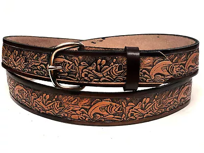  American Bass Fish Belt1 1/2 Wide Genuine LeatherUS SellerH. TooledBrown  • $19.99