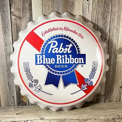 Pabst Blue Ribbon PBR Beer Bottle Cap Large 18  Metal Aluminum Sign Garage Bar • $40.95