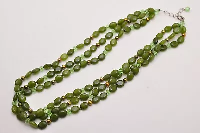 Vintage Green Jadelike  Glass Three Strand 925 Necklace 21  • $24.50