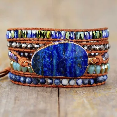 Lapis Lazuli Gemstone Hand Braided Boho Women Healing Meditation Bracelet Gifts • $19.98