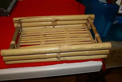 Vintage Bamboo  Serving Tray  Diagonal Woven Bamboo Strips 12  X 7  X 2 H • $10