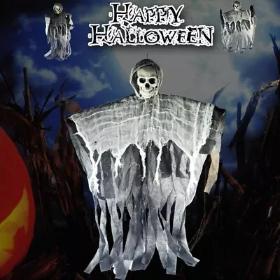 Skeleton 100cm Hooded Halloween Hanging Black Skull Reaper Decoration Prop Shop • £8.72