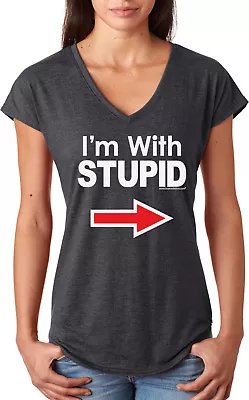 Buy Cool Shirts Ladies I'm With Stupid T-shirt White Print Triblend V-Neck • £16.49