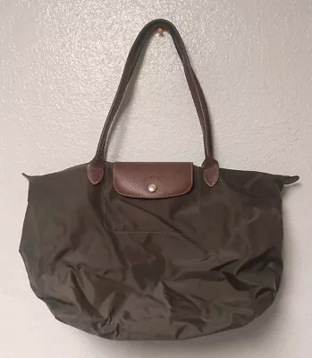 Longchamp Le Pliage Dark Brown Nylon/Leather Medium Tote Bag Foldable • $50