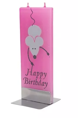 Happy Birthday Pink Mouse Hand Made Flat Candle Gift Idea No Drip No Smoke • $15