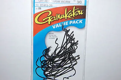 Gamakatsu 3/0 Offset Shank Worm Hook 25 Pr Value Pack 07413-25 Soft Plastic  • $14.95