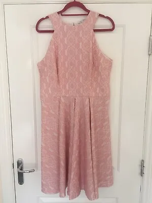 Next Size 16 Tall Baby Pink Lace Fit & Flare Dress Occasionwear • £22