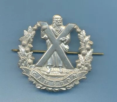 Cameron Highlanders (with Scroll).white Metal Army Cap Badge • £10