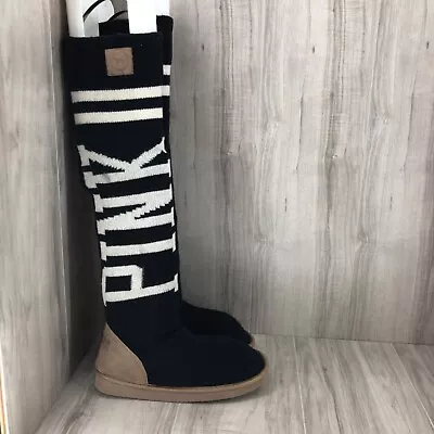 Victoria Secret Pink OTK Boots Lg 9 Black White Sock Over The Knee • $48.75