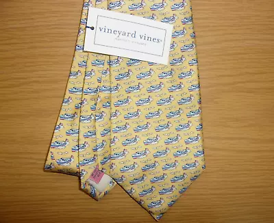 Vineyard Vines Marthas Vineyard USA Picnic Boat Print Hand Made Silk Tie ~NWT~ • $9.99