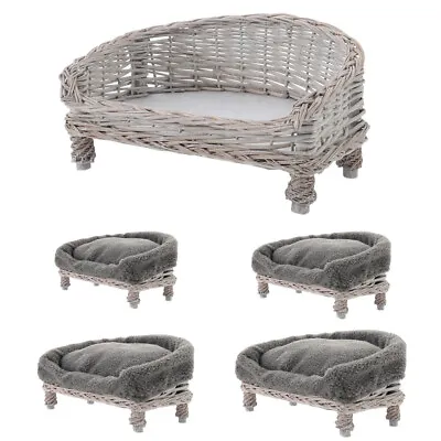 £52.95 • Buy S/M/L Woven Wicker Frame Elevated Dog Bed Raised Couch Pet Lounge Stand Furnitur