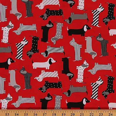 Urban Zoologie Red Mod Dogs Dachshund Cotton Fabric Print By Yard D474.28 • $13.95