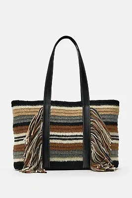 Zara Stripe Tote Tassel Fringe  Ladies Boho Structured Bag NWT RRP £49.99 • £25.99