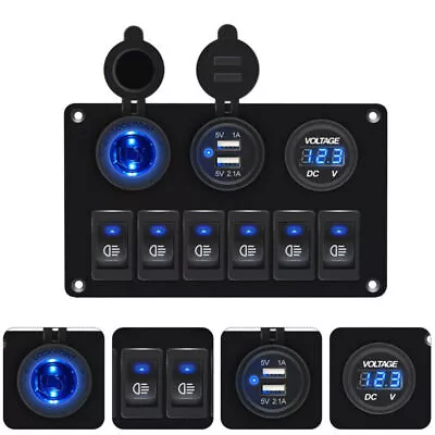 $25.99 • Buy Car Marine Boat 6 Gang Waterproof Circuit Blue LED Rocker Switch Panel Breaker