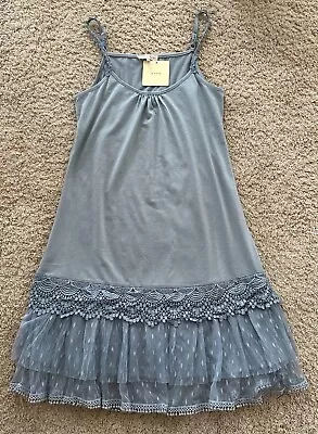 NWT A'REVE Blue Slip Dress Floral Lace Tiered Sleeveless Knee-Length S • $29.99