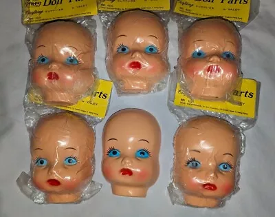 6 Vintage White Doll Hallow Doll Heads Faces Blue Eyes • £17.10