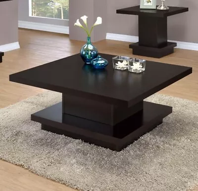 2 Pc. Espresso Geometric Pedestal Coffee & End Table Living Room Furniture Set • $339