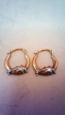 9 Ct Gold Small Leaping Dolphin Hoop Earrings. • £14.99