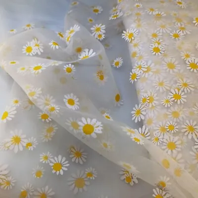 Daisy Floral Soft Tulle Or Soft Organza Fabric  54  Wide UK Seller • £4.80