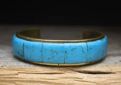 Vintage Native American Zuni Turquoise  Brass Cuff Bracelet • $175