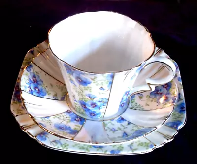 Vintage Royal Albert Blue Pansy Chintz Tea Cup Trio • $30.91