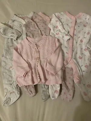 Newborn Baby Girl Sleepsuit & Cardigan Bundle • £0.99