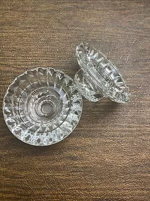 2 Vintage KIG Malaysia Clear Glass Tapered Candle Stick Holder 3.75” Diameter • $10