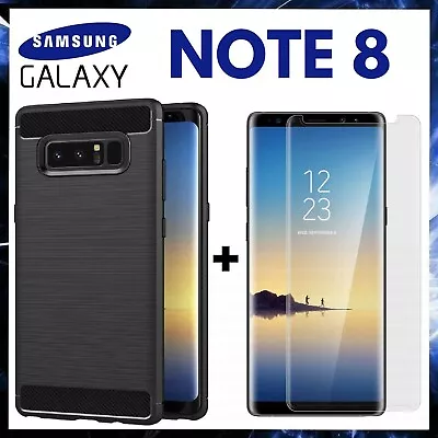 For SAMSUNG GALAXY NOTE 8 Cover Black Carbon Shockproof + Film Tempered Glass • $10.59