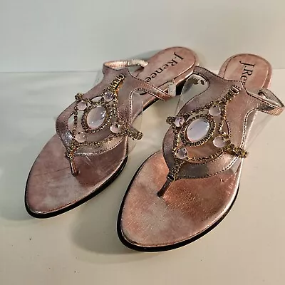 J Renee Sz 7.5 Pink Metallic Jeweled Slip-on Sandal Almond Toe Block 1  Heel NEW • $24.95