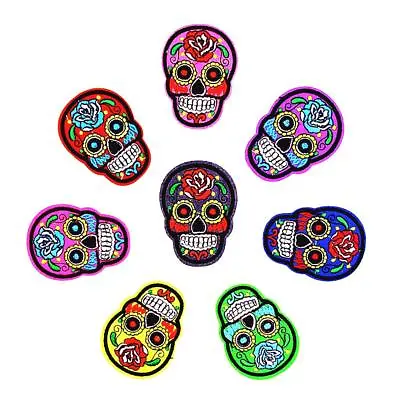 8pcs Mexican Embroidered Sugar Skull Motif Iron On Patches Sewing Decoration • £5.27