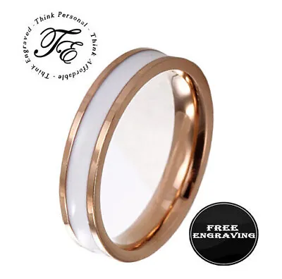 Personalized Engraved Mens Promise Ring Rose Gold And White Ceramic • $19.50