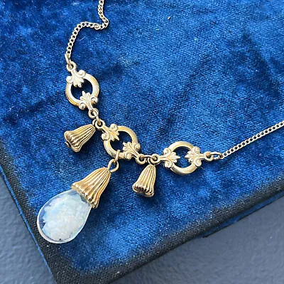Vintage Gold Filled Floating Opal Bulb Necklace . Victorian Revival Jewelry • $230