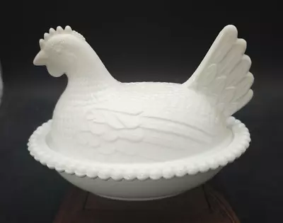 Vintage Indiana Glass Hen Chicken On Nest Candy Dish White Milk Glass • $15