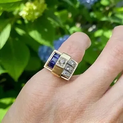 3Ct Princess Cut Lab-Created Sapphire Vintage Men's Ring 14K Yellow Gold Plated • $98.55