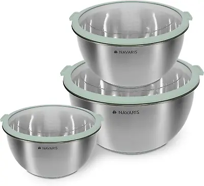 Navaris Stainless Steel Mixing Bowls (Set Of 3) - Mixing Bowl Set With Lids Non • £45.85