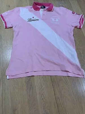 La Martina Ladies Polo Shirts - Pink With White Stripe & Dark Pink Collar • $10.57