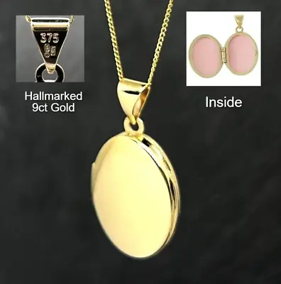 9ct Gold Oval Photo Locket Plain Front &Back 13.5 X 17mm + 46cm 9ct Gold Chain • £139