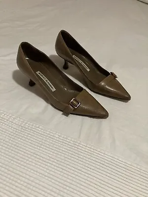 Vintage Manolo Blahnik Patent Leather Buckle Heels 36 Brown Pumps • $100