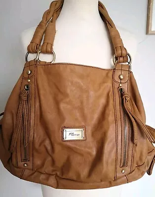 Jane Norman Brown / Tan Leather Effect Handbag Chunky Handle Zip Up Large Bag • £9.99